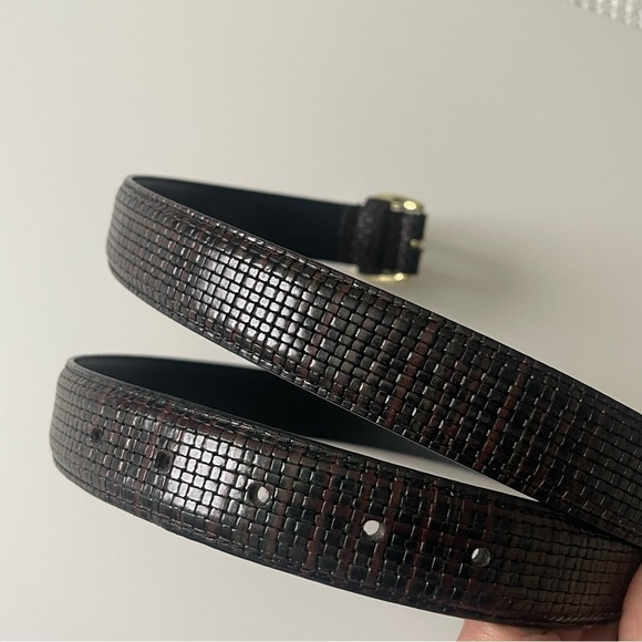 Genuine Leather Belt Black Brown Print Pattern Size 38 Unisex - Picture 6 of 10